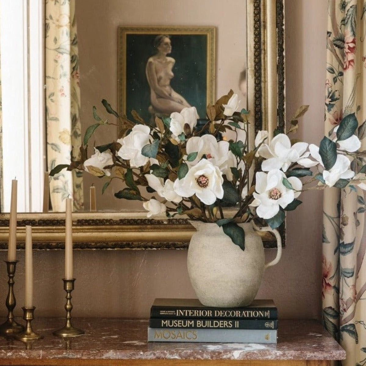 Cream Magnolia Flower Branch- 35"- Bundle of 6 Stems