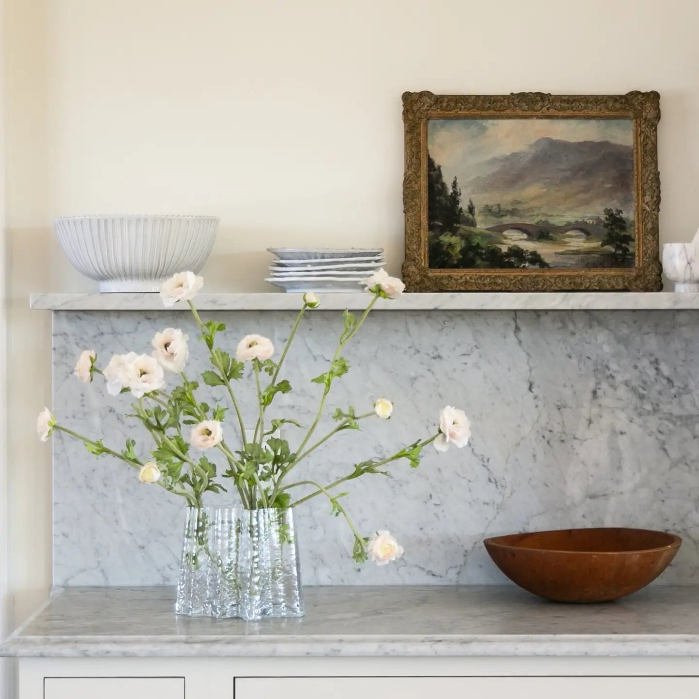 Light Cream Faux Ranunculus Flowers - 37.5"