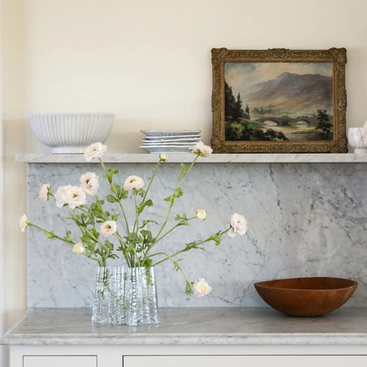 Light Cream Faux Ranunculus Flowers - 37.5"- Six Stem Bundle